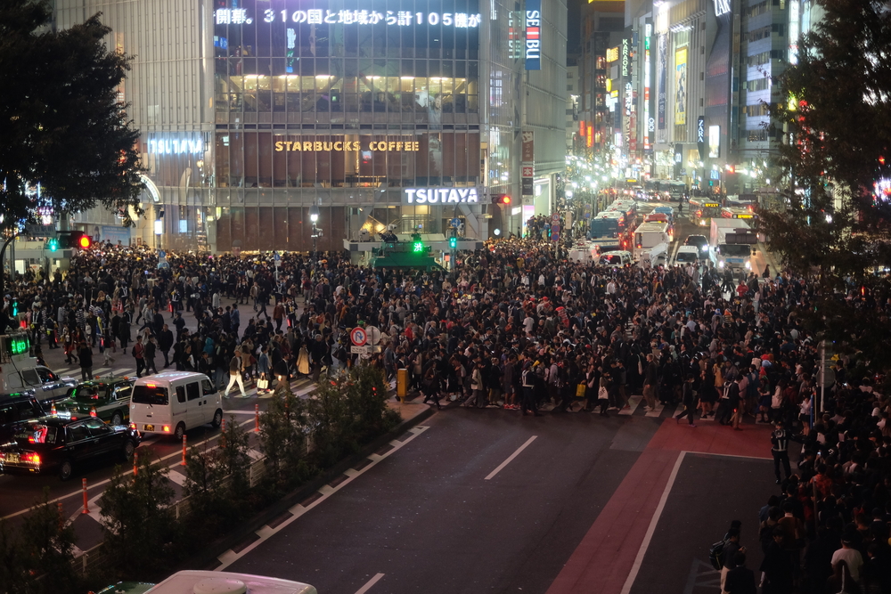 Huge crowds gathering in Shibuya for Haloween parade
