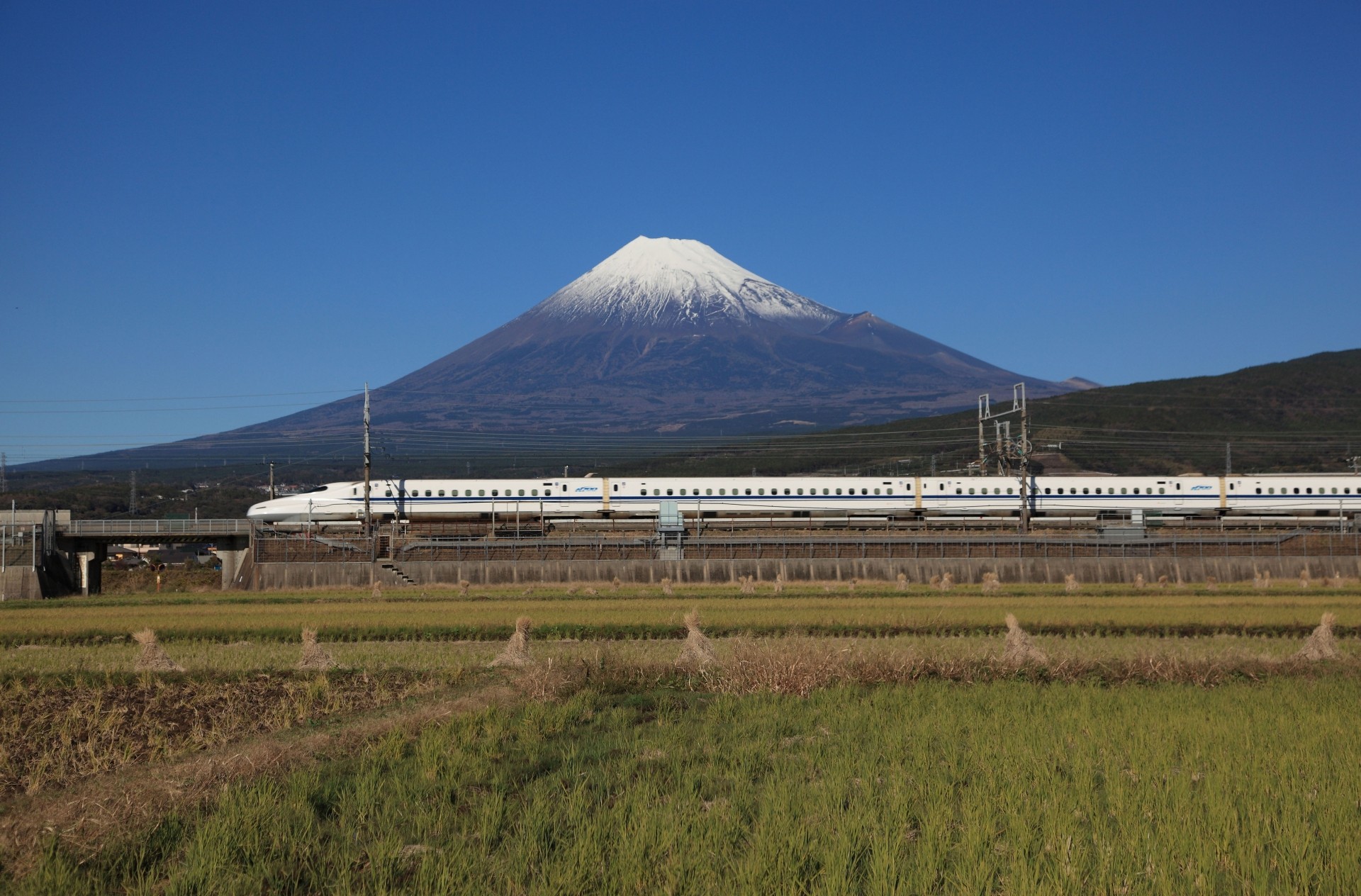 Japanese bullet train and Mt. Fuji