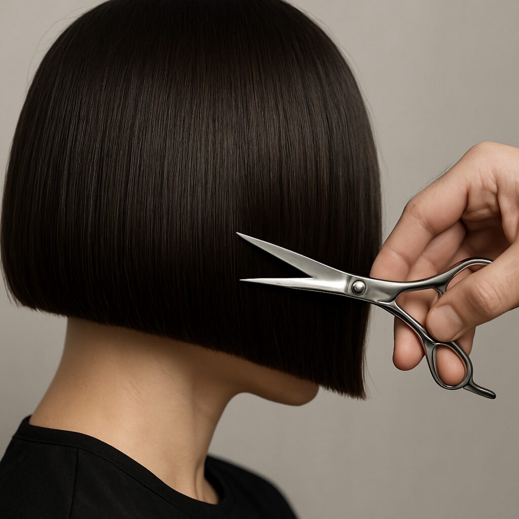 Precision blunt bob with a clean, sharply defined cutting line